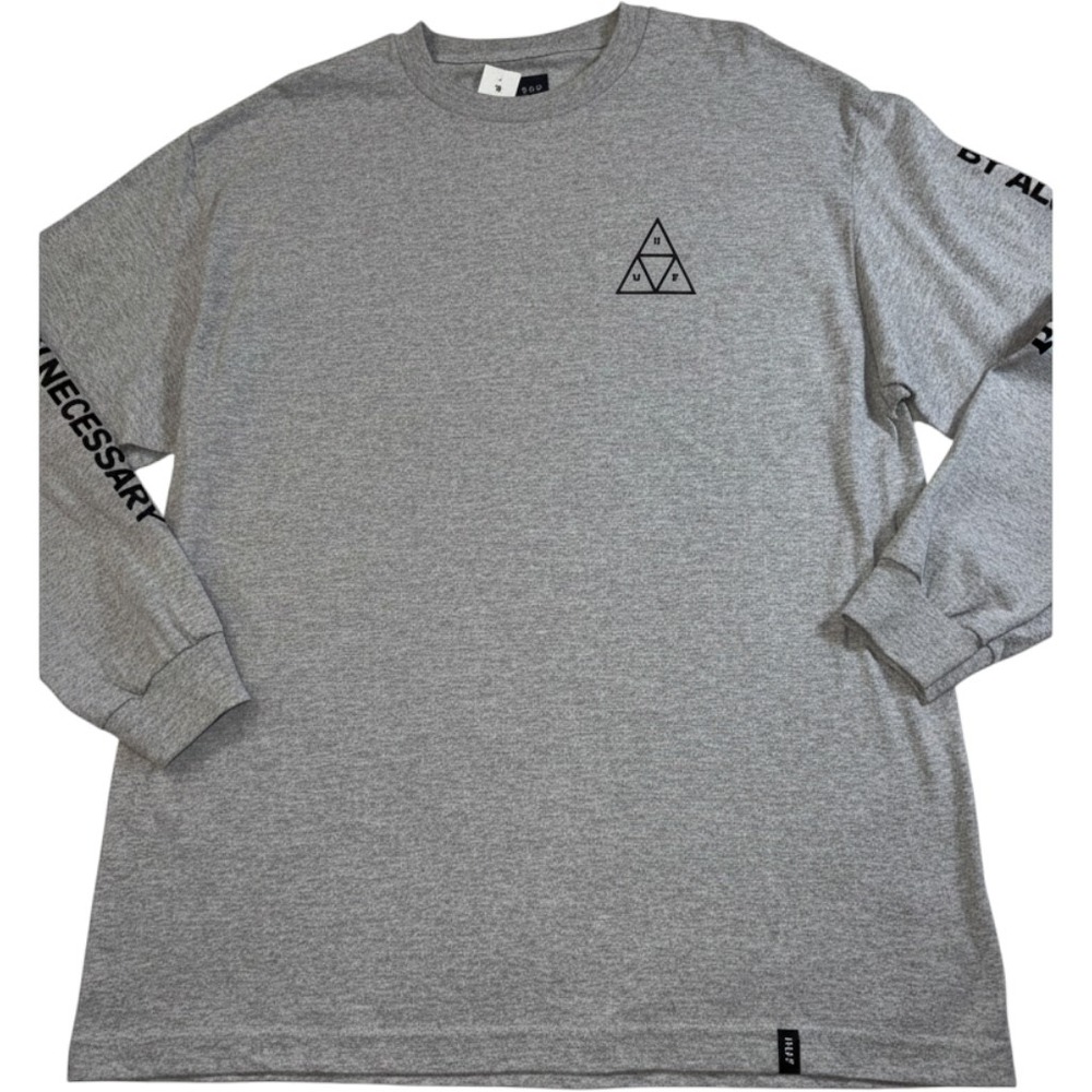 HUF Triple Triangle Long Sleeve T-Shirt Heather Grey Mens XL By All Means Tee